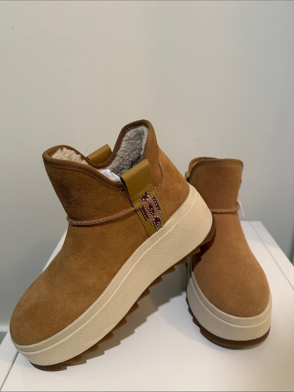 ASH Women's Mask Platform Suede Bootie Camel Size 37  6.5/7